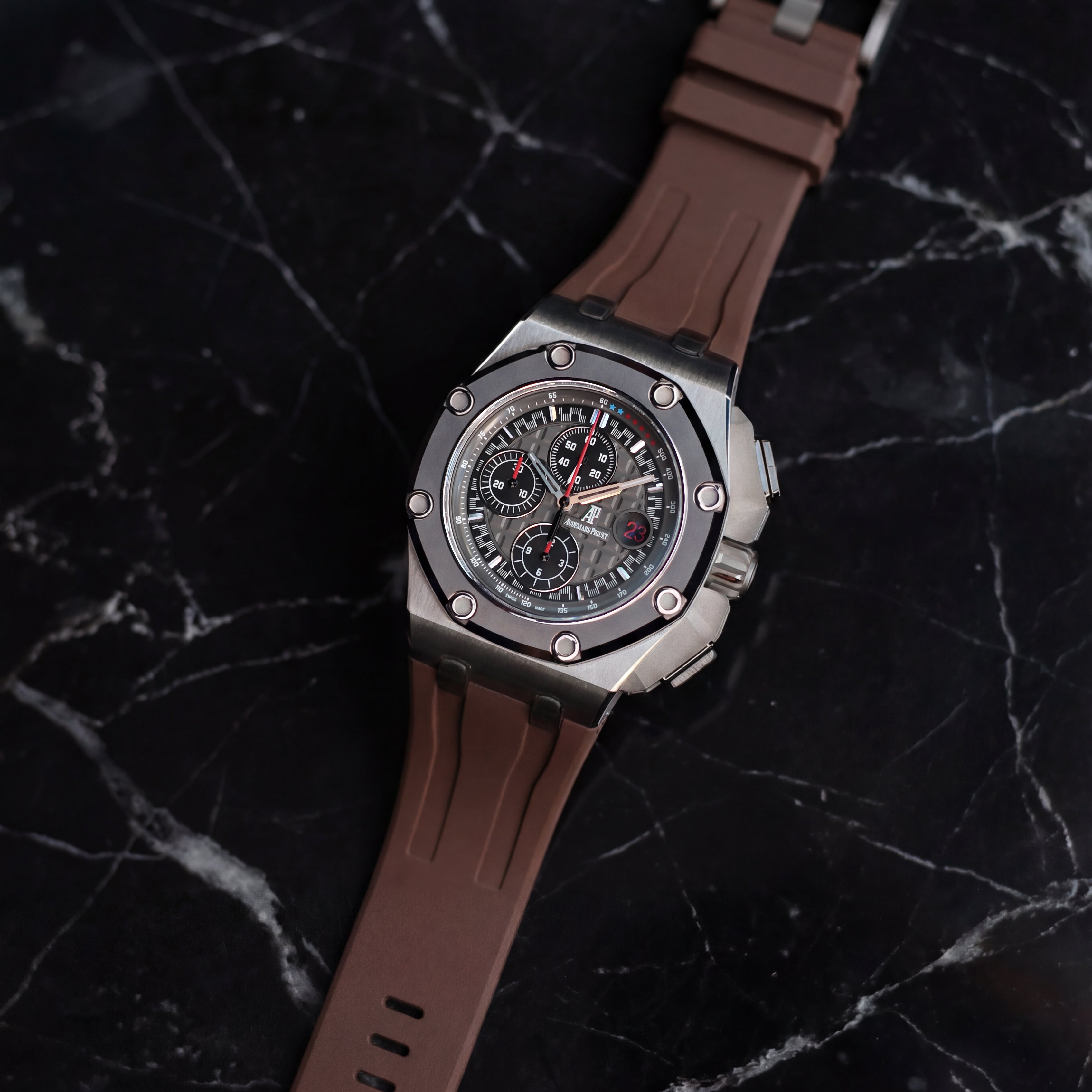 Audemars Piguet Royal Oak Offshore 44mm on Espresso Brown Rubber Horus Strap