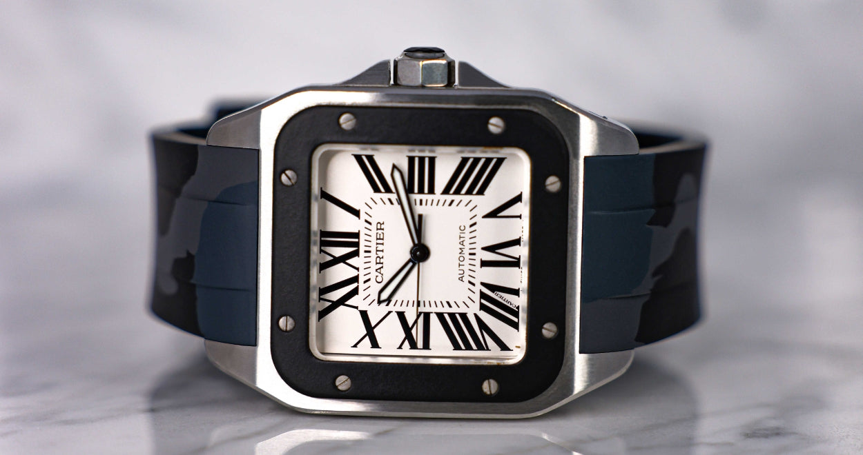 FKM Rubber Strap for Cartier Santos 100 XL - Carbon Camo