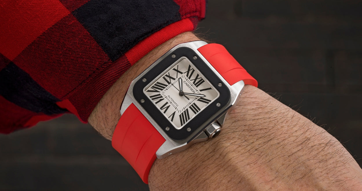 FKM Rubber Strap for Cartier Santos 100 XL - Racing Red