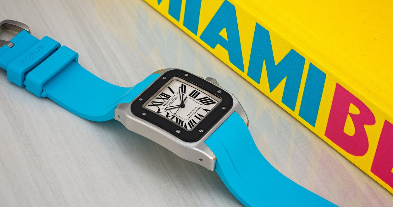 FKM Rubber Strap for Cartier Santos 100 XL - Miami Blue