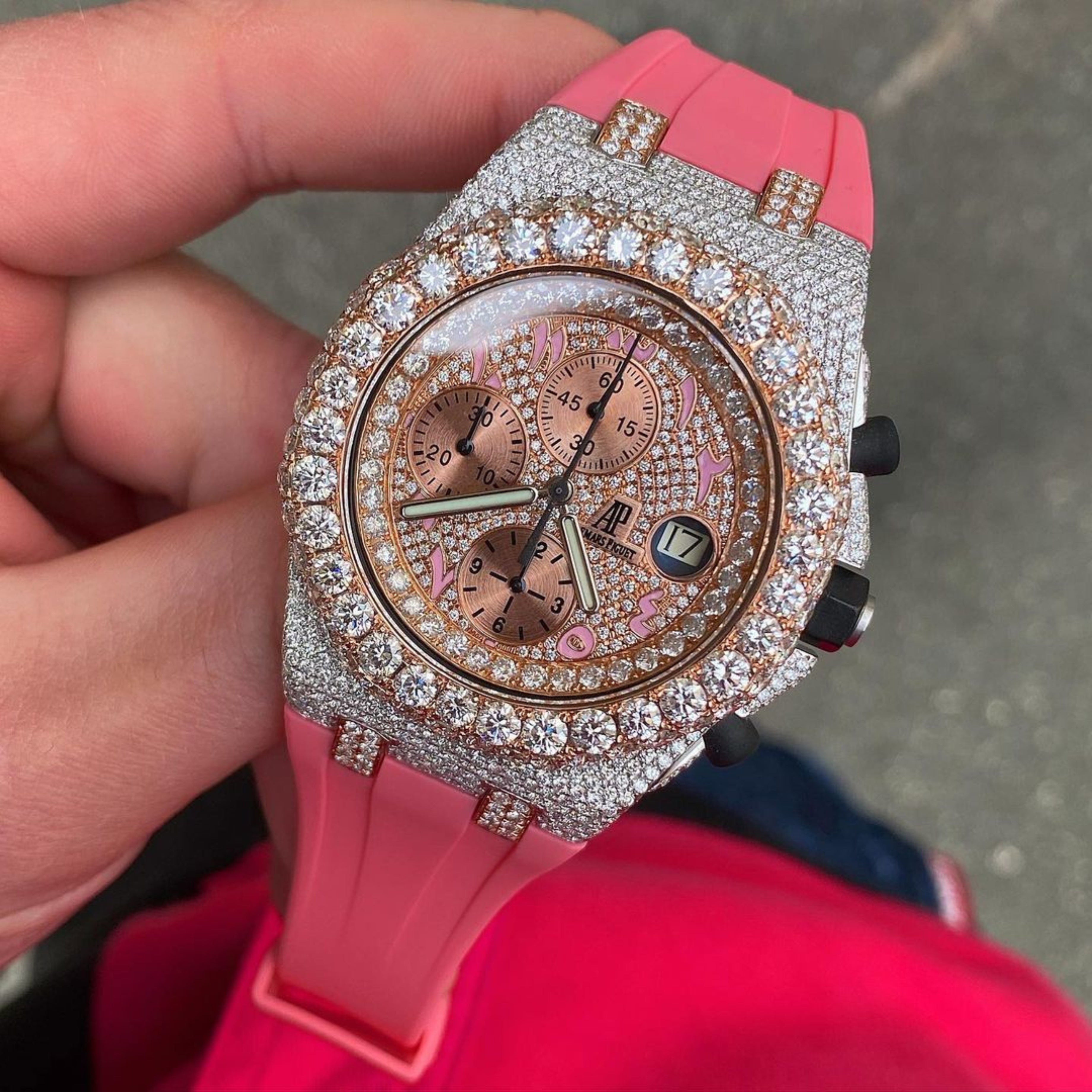 Rubber Strap for Audemars Piguet 42mm Royal Oak Offshore (Deployant Clasp) - Flamingo Pink