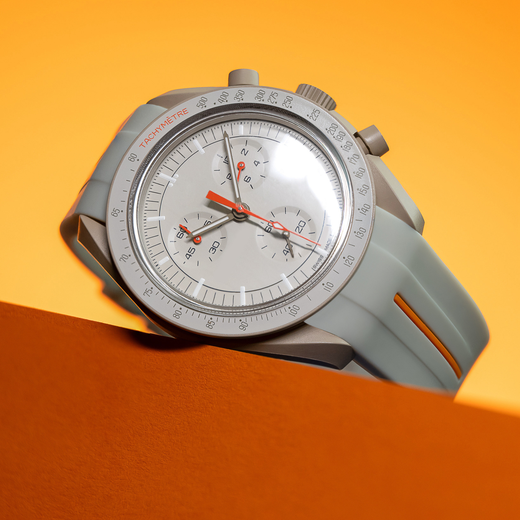 Warm beige and bold orange tones, paired with our signature strap styles.