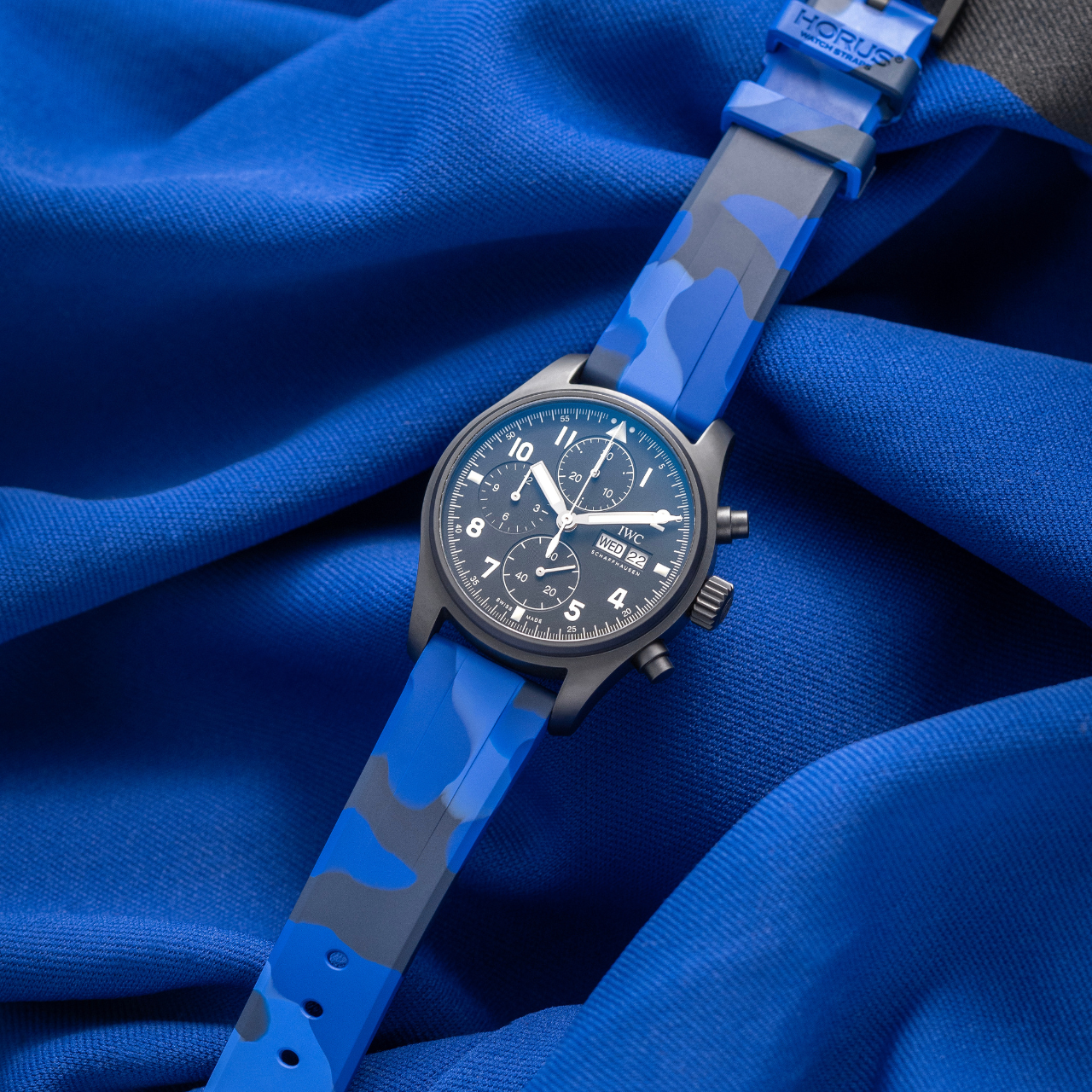 20mm Lug Width FKM Rubber Strap - Deep Blue Camo