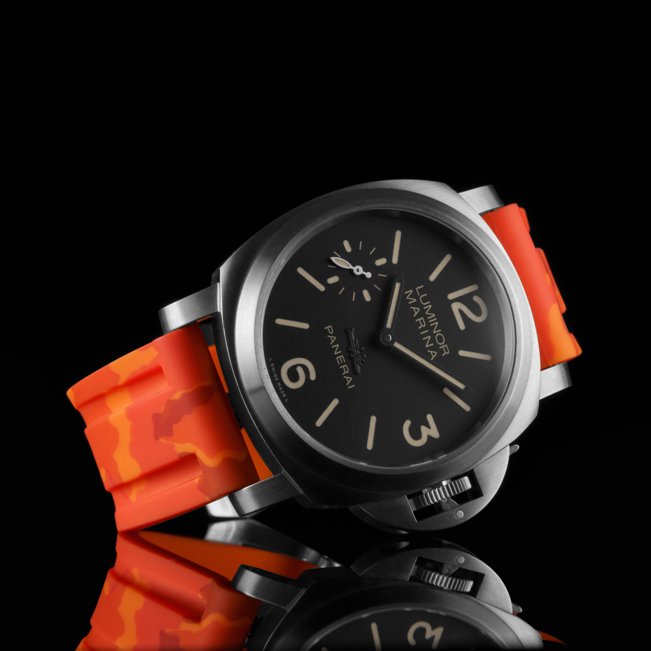 Rubber Strap for Panerai Luminor - Orange Camo