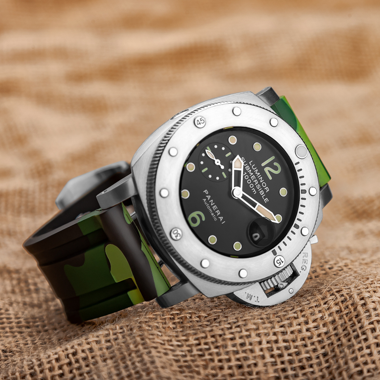 Rubber Strap for Panerai Submersible - Green Camo