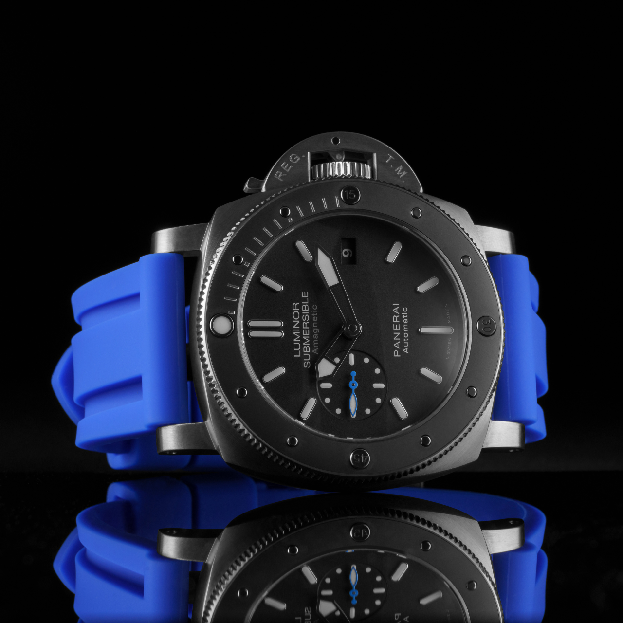 Rubber Strap for Panerai Submersible - Gulfstream Blue