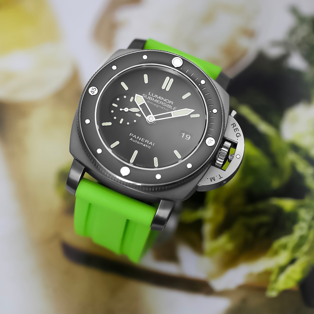 Rubber Strap for Panerai Submersible - Lime Green