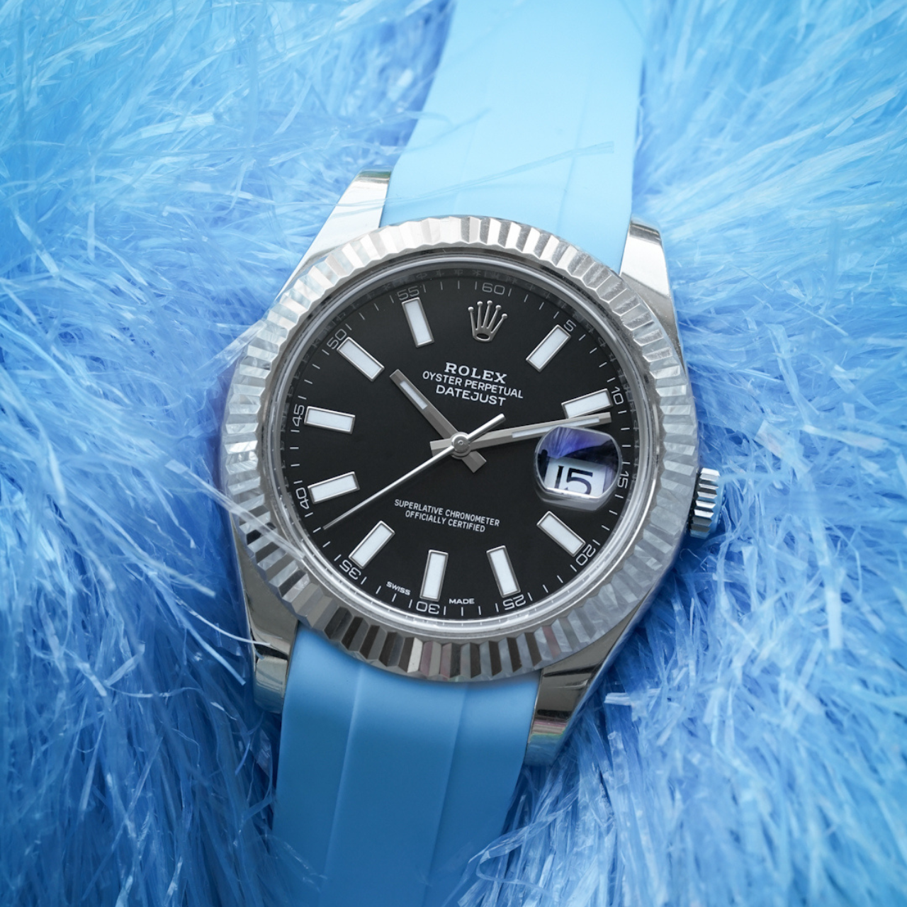 Rubber Strap for Rolex Datejust II - Miami Blue