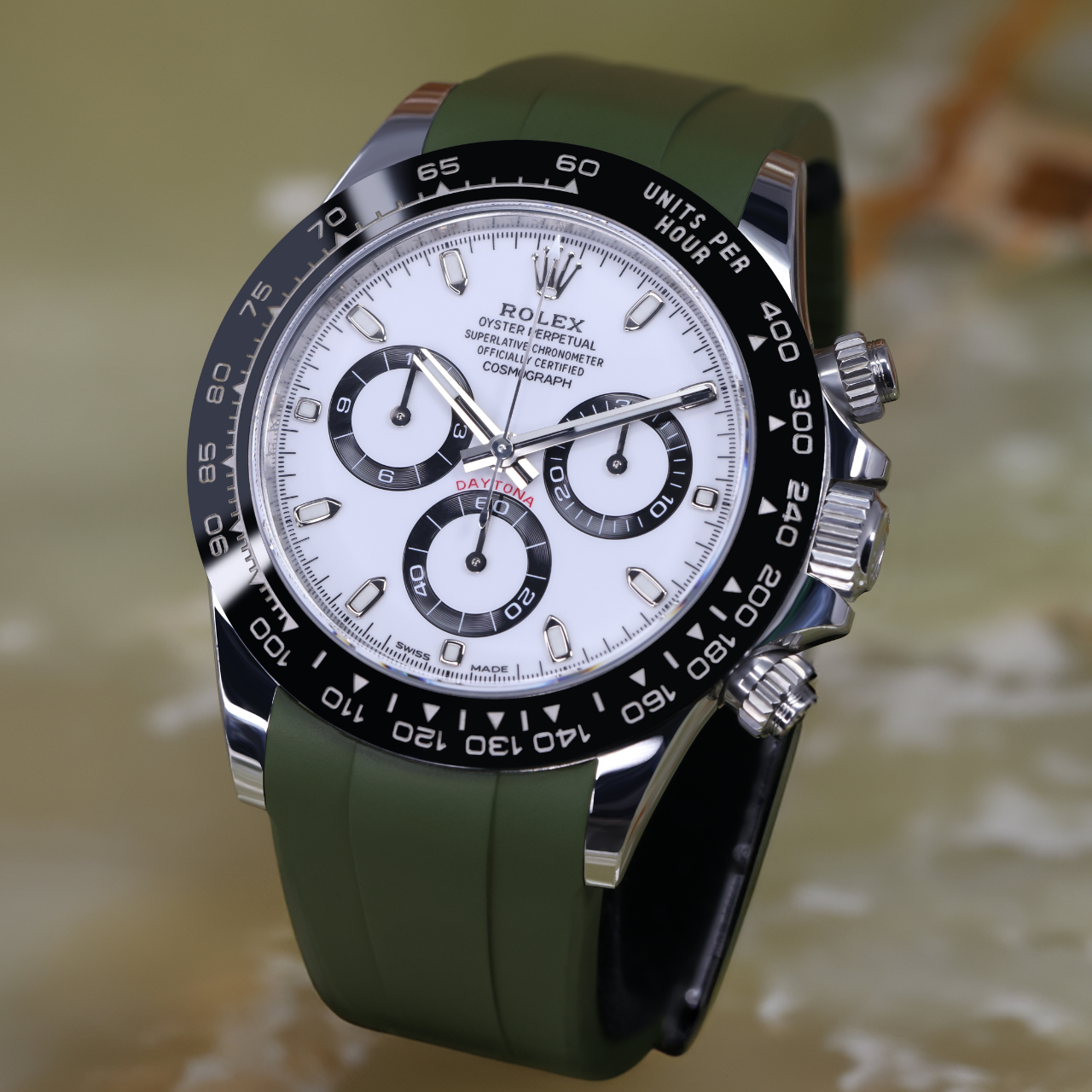 FKM Rubber Strap for Rolex Daytona on Bracelet - Moss Green