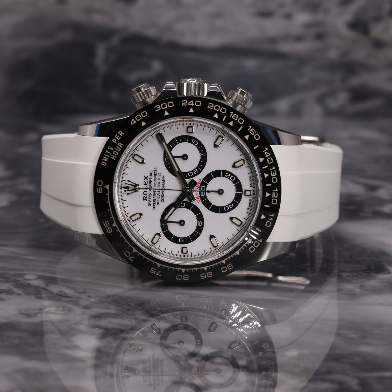 FKM Rubber Strap for Rolex Daytona on Bracelet - Polar White