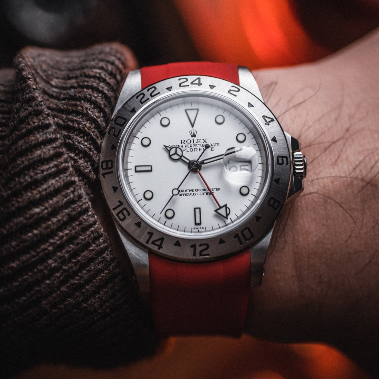 Rubber Strap for Rolex Explorer II - Heat Red
