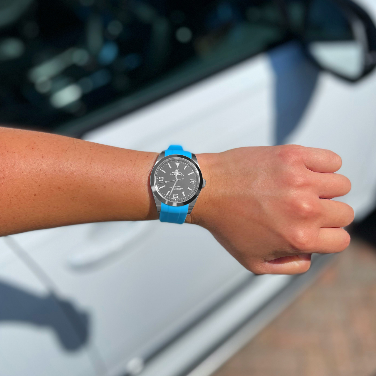 Rubber Strap for Rolex Explorer I - Miami Blue