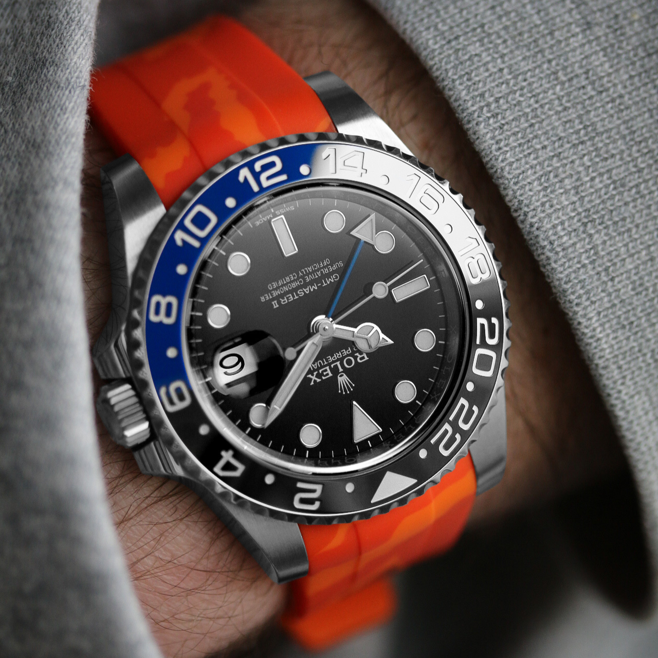 Rubber Strap for Rolex GMT Master II - Orange Camo