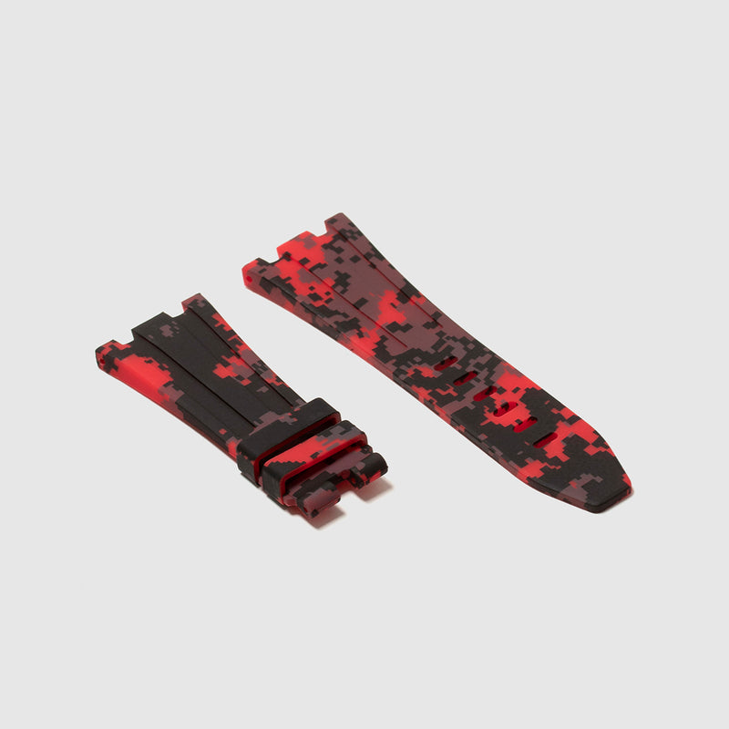 RUBBER STRAP FOR AUDEMARS PIGUET ROYAL OAK OFFSHORE 42MM TANG BUCKLE - RED DIGI CAMO
