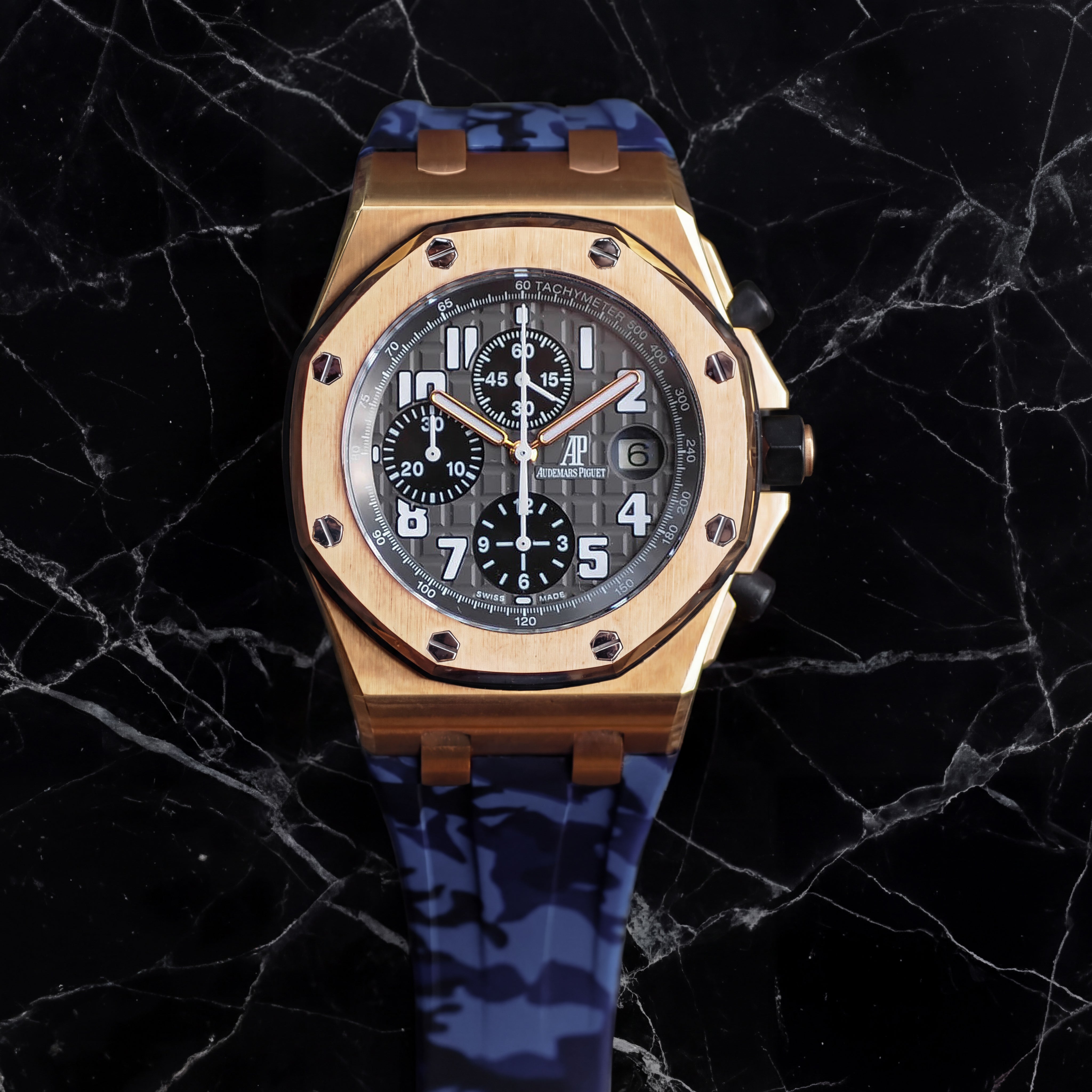 Rubber Strap for Audemars Piguet 42mm Royal Oak Offshore (Deployant Clasp) - Ocean Camo