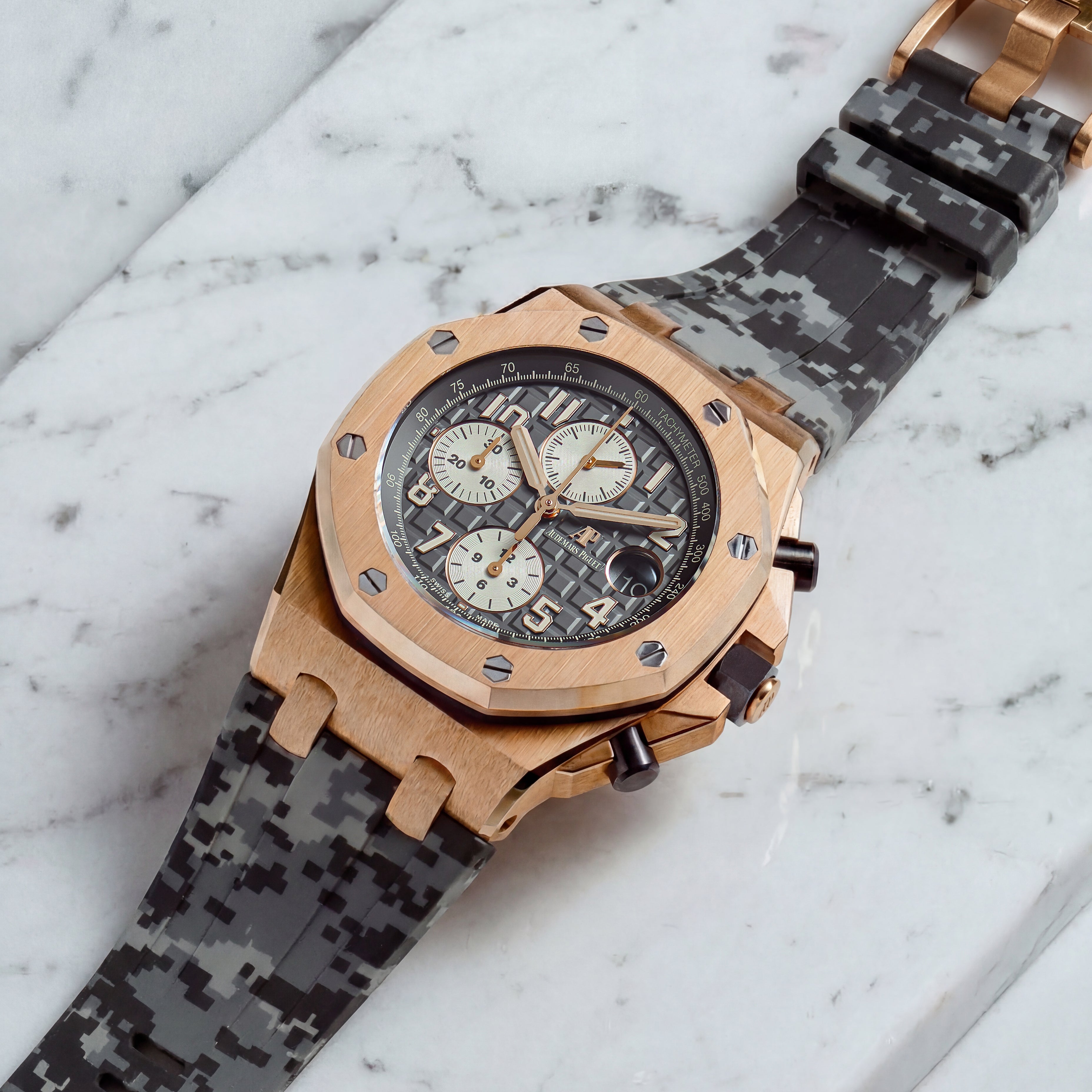 Audemars Piguet Royal Oak Offshore 42mm on Graphite Digi Camo Rubber Horus Strap with Tang Buckle