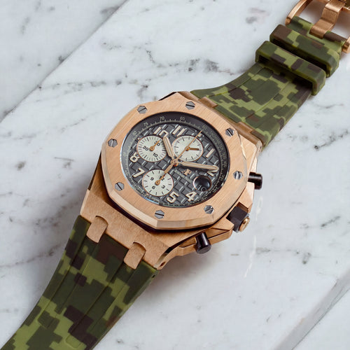 Rubber Strap for Audemars Piguet 42mm Royal Oak Offshore (Tang Buckle) - Green Digi Camo