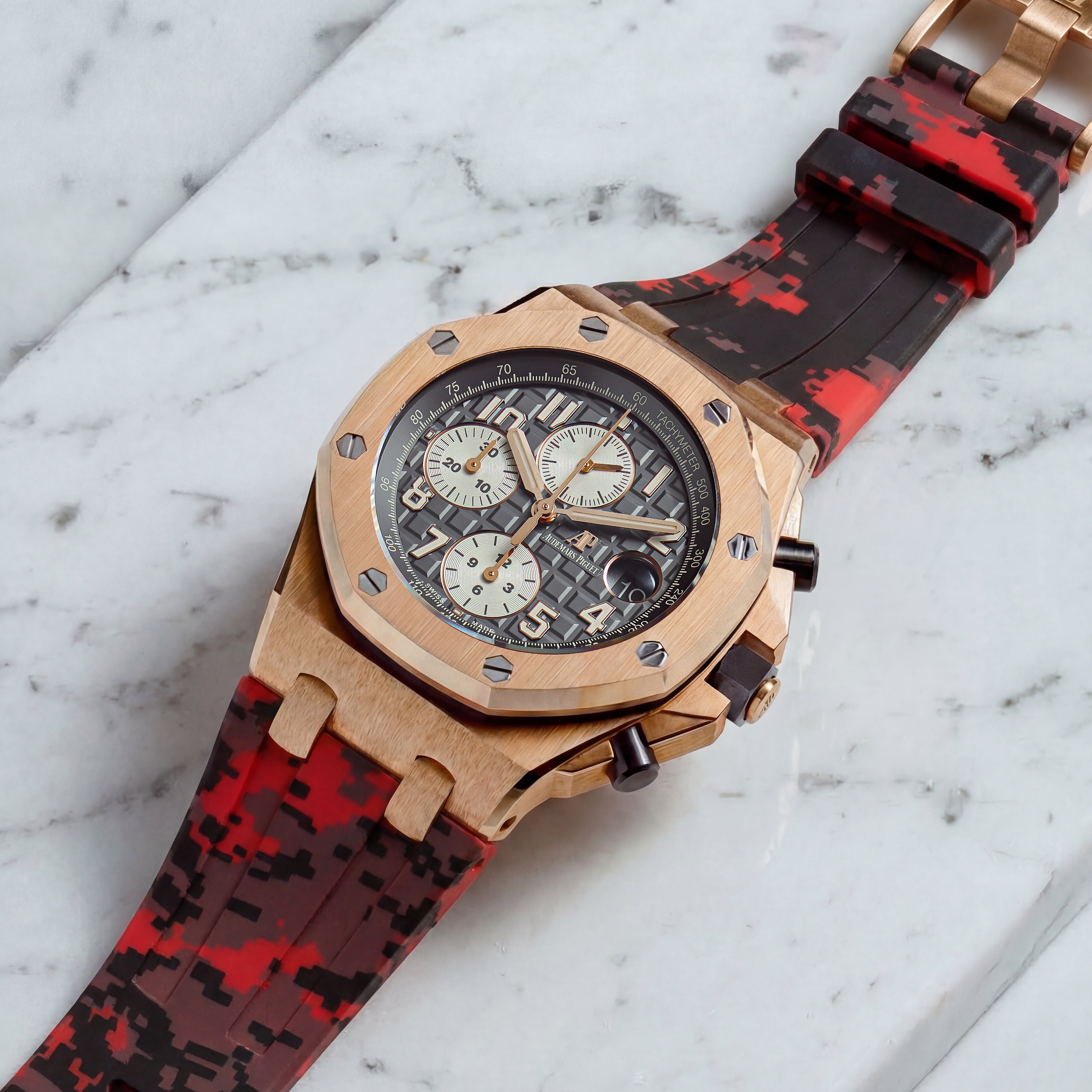 Audemars Piguet Royal Oak Offshore 42mm on Red Digi Camo Rubber Horus Strap with Tang Buckle