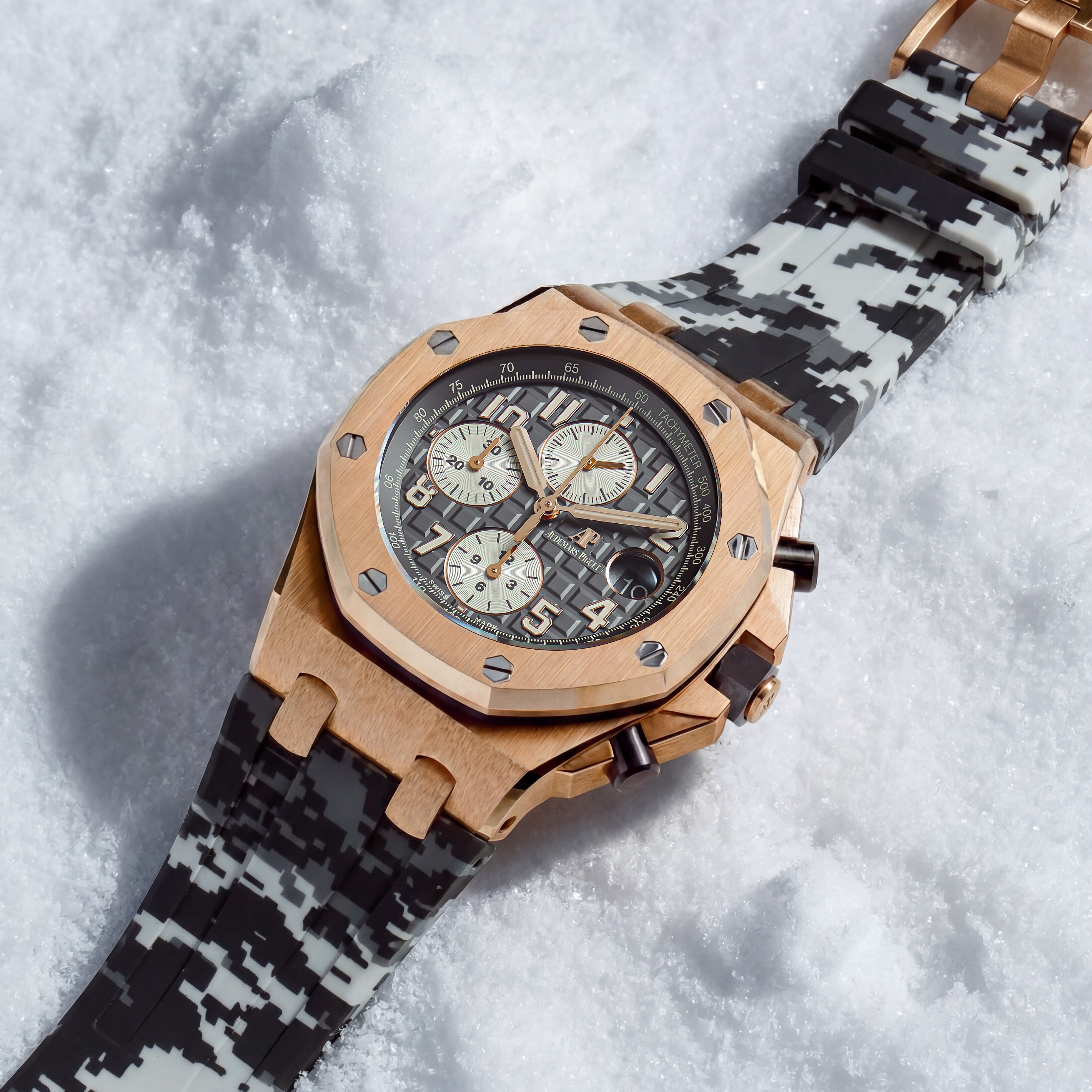 Audemars Piguet Royal Oak Offshore 42mm on Snow Digi Camo Rubber Horus Strap with Tang Buckle