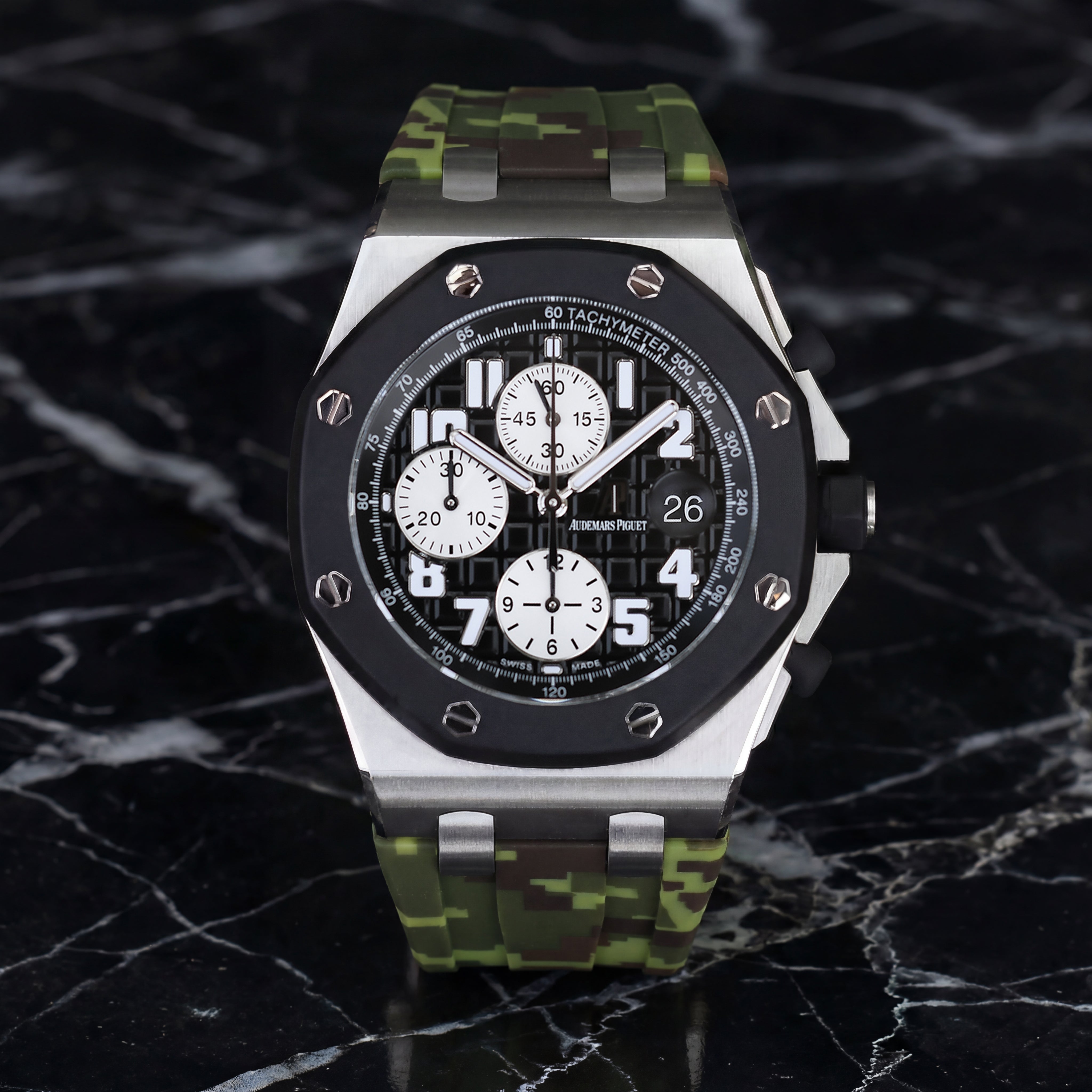 Rubber Strap for Audemars Piguet 42mm Royal Oak Offshore (Deployant Clasp) - Green Digi Camo