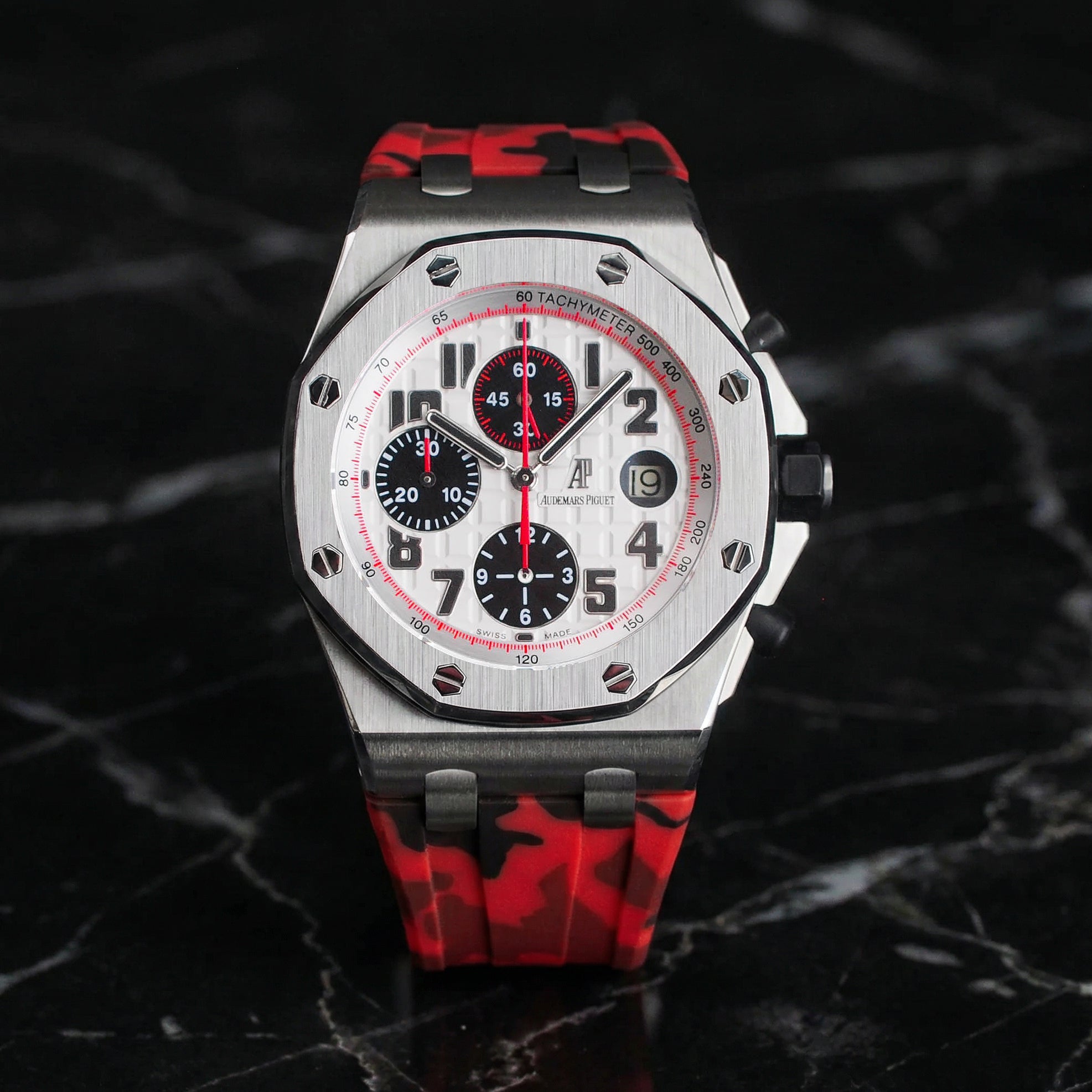 Rubber Strap for Audemars Piguet 42mm Royal Oak Offshore (Deployant Clasp) - Red Camo
