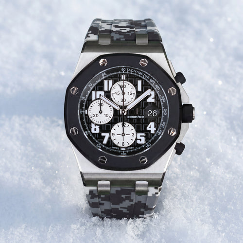 Rubber Strap for Audemars Piguet 42mm Royal Oak Offshore (Deployant Clasp) - Snow Digi Camo