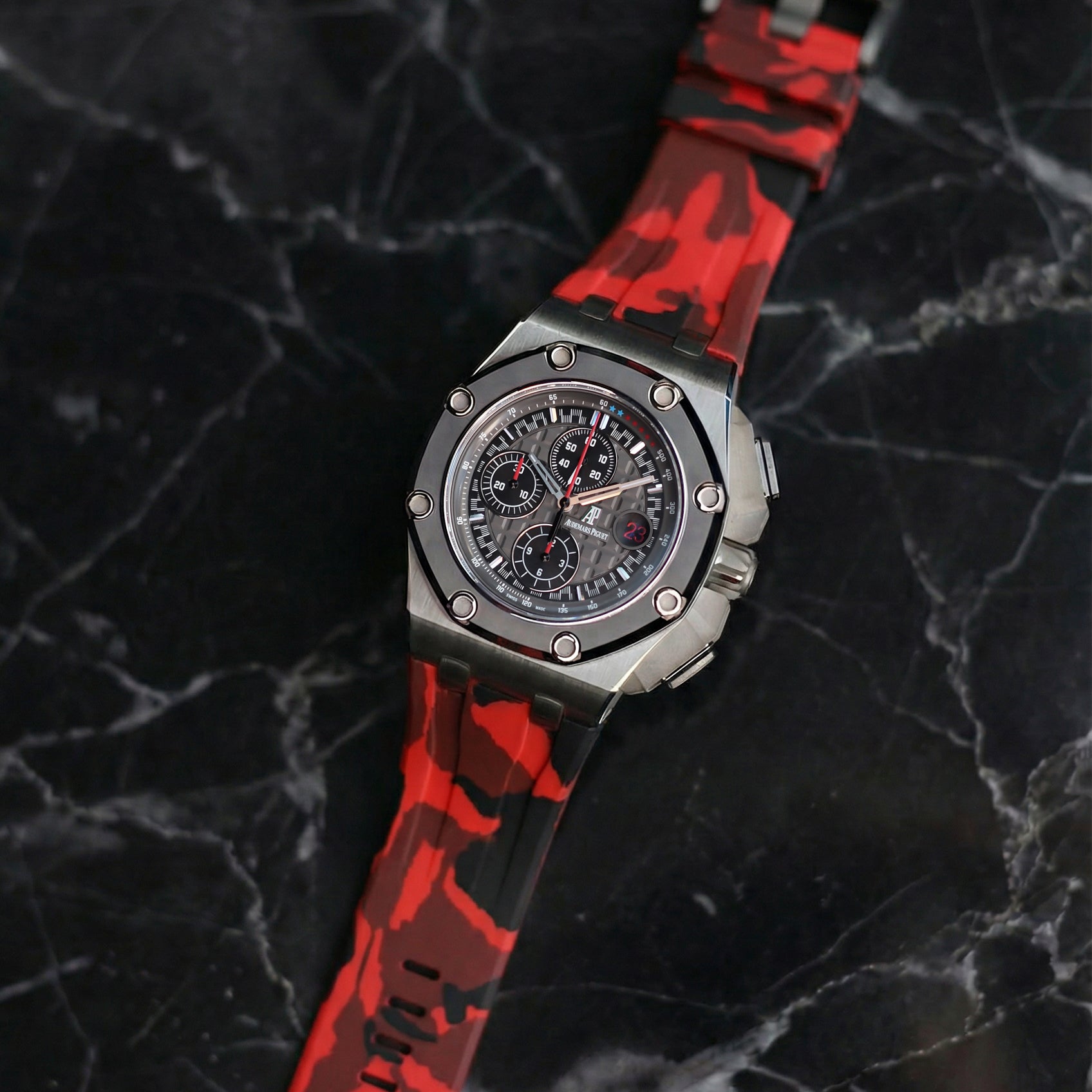 Audemars Piguet Royal Oak Offshore 44mm on Red Camo Rubber Horus Strap
