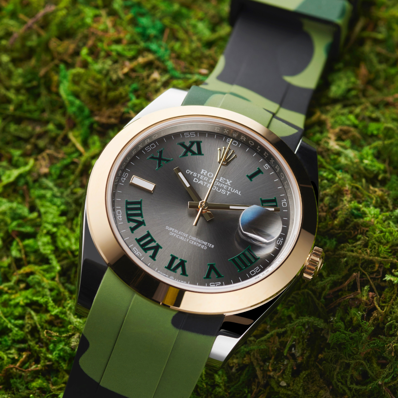 Rolex Datejust 41 Green Camo Rubber Strap1