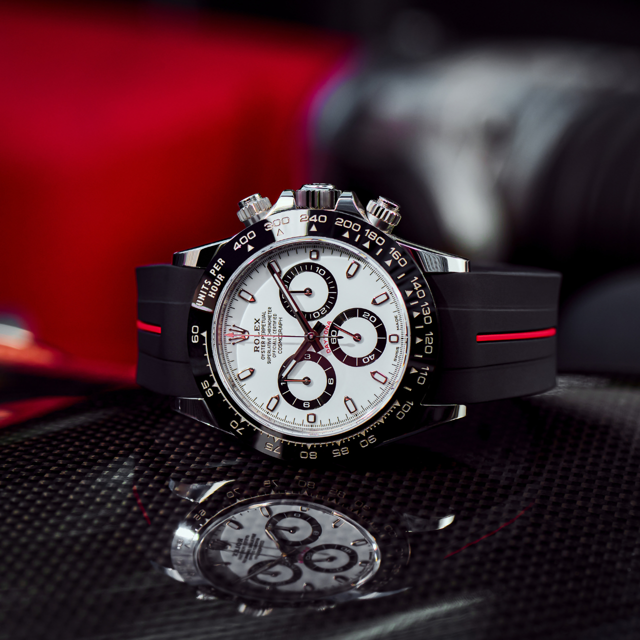 Rubber Strap for Rolex Daytona on Bracelet - Corsa Black & Red